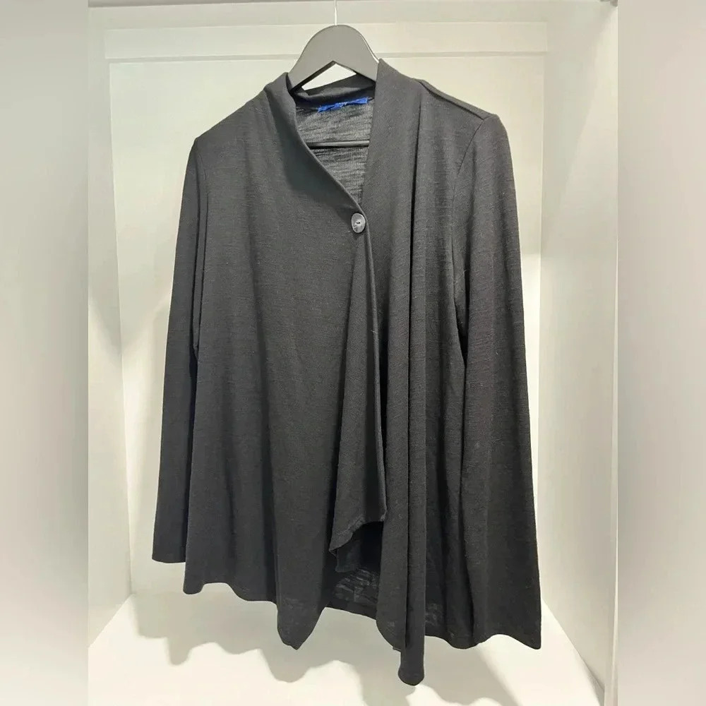 APT 9 women's black button front draped shawl cardigan sweater medium
